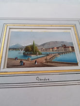 Charger l&#39;image dans la galerie, Vue de Genève Île Rousseau, gravure réhaussé, fin XIXe
