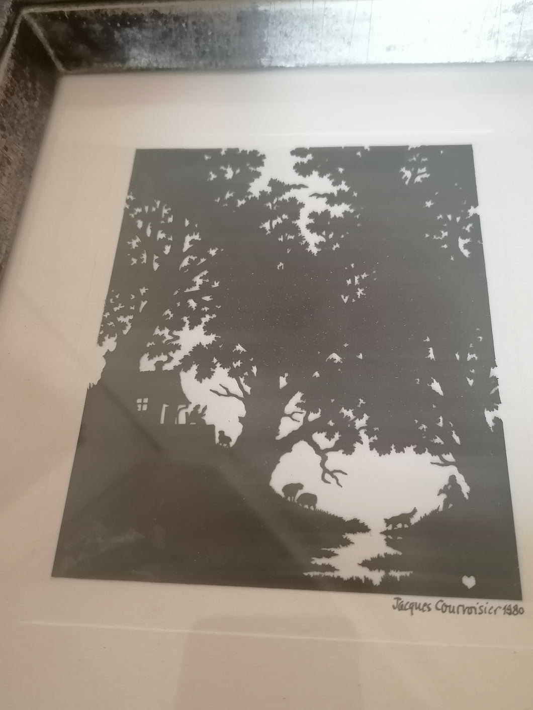 Silhouette paysage en découpage, signé Jacques Courvoisier 1980