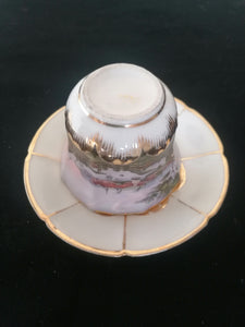 Tasse et sous tasse peinte à la main, porcelaine Allemande représentent la vielle de Kiel