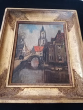 Charger l&#39;image dans la galerie, Cornelius Terlouw peintre Hollandais fin XIXe Début XXème. Huile sur panneau canal avec église signée en bas à droite
