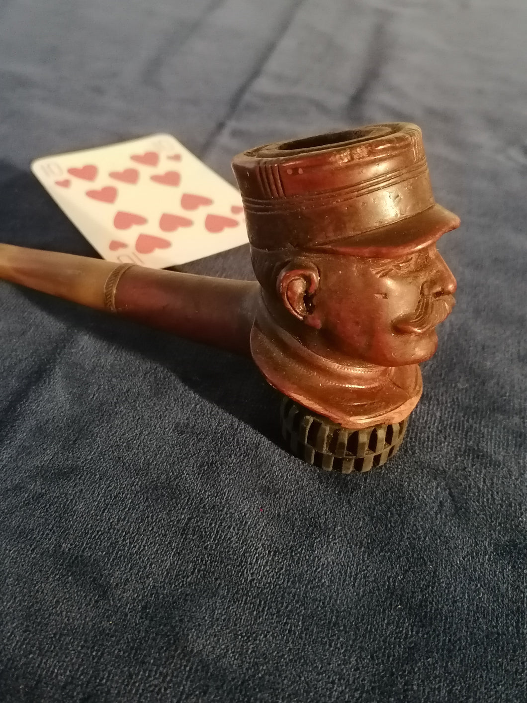 Pipe ancienne en bois sculpté, général Français 14-18, 