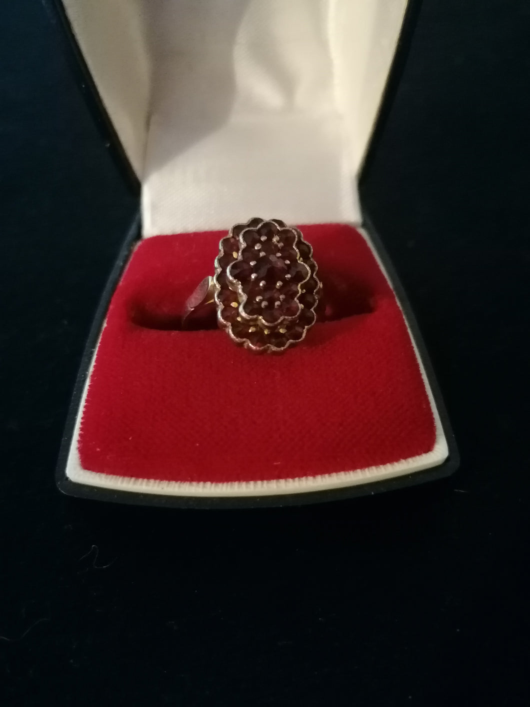 Tchécoslovaquie 1960 bague en argent doré et cristaux taillé de bohème, titre 0.900