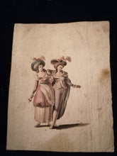 Charger l&#39;image dans la galerie, Belles dames en mouvement, étude au crayon et aquarelle, attribué à Henri Baron peintre Genevois 
