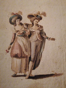 Belles dames en mouvement, étude au crayon et aquarelle, attribué à Henri Baron peintre Genevois 