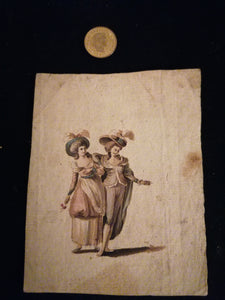 Belles dames en mouvement, étude au crayon et aquarelle, attribué à Henri Baron peintre Genevois 