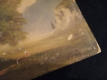 Charger l&#39;image dans la galerie, Paysage animé huile sur carton XIXème, signature à identifier. Probablement école lyonnaise.
