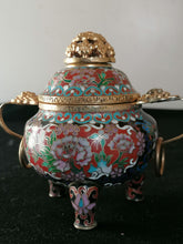 Charger l&#39;image dans la galerie, Ravissant encensoir cloisonné  chinois en 3 parties, parfait état. Travail XXème 
