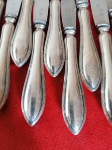 Filet ruban Jezler 6 couteaux à entre mets ou dessert   manche argent massif et lames inox