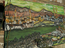 Charger l&#39;image dans la galerie, Ville de Bâle huile sur carton grand format, peint dans les années 70 par un peintre genevois amateur et sa femme. 
