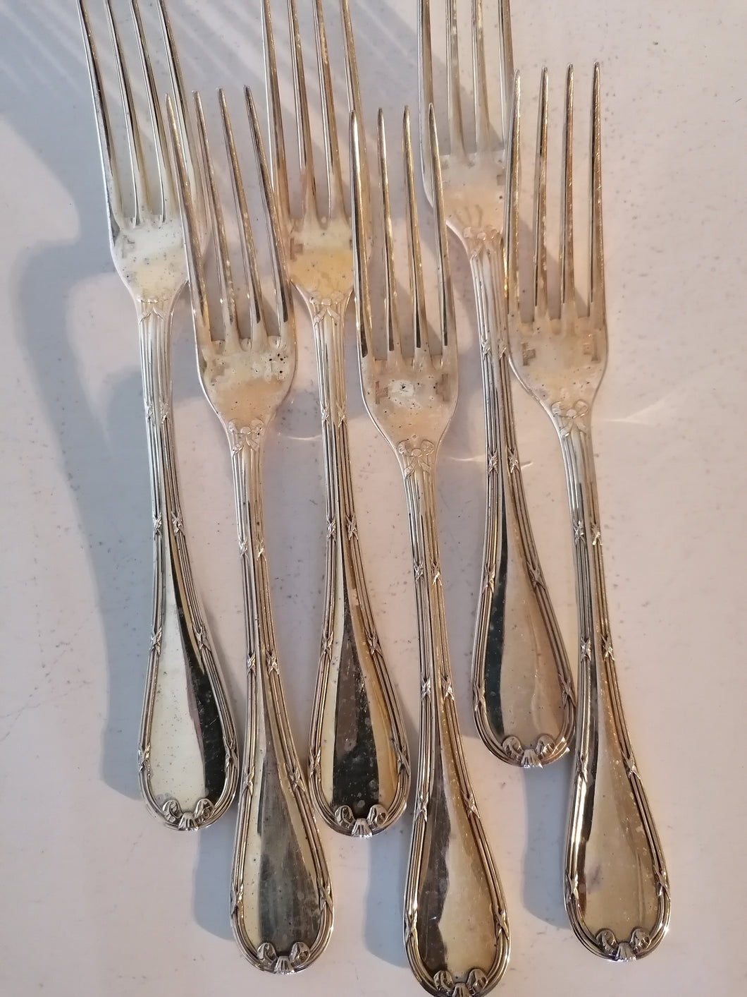 Christofle 6 fourchette entre mets argenté, modèle ruban louis XVI 