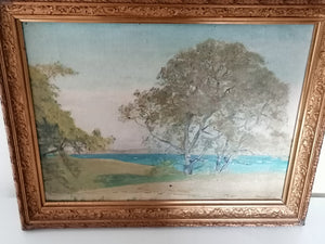 Horace De Saussure peintre Genevois, huile sur panneau paysage genevois. Signé 
