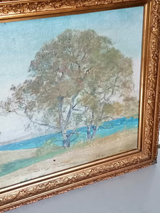 Horace De Saussure peintre Genevois, huile sur panneau paysage genevois. Signé 